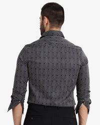Rare Rabbit Men's Millen Black Cotton Geometric Print Regular Fit Full Sleeve Collared Shirt