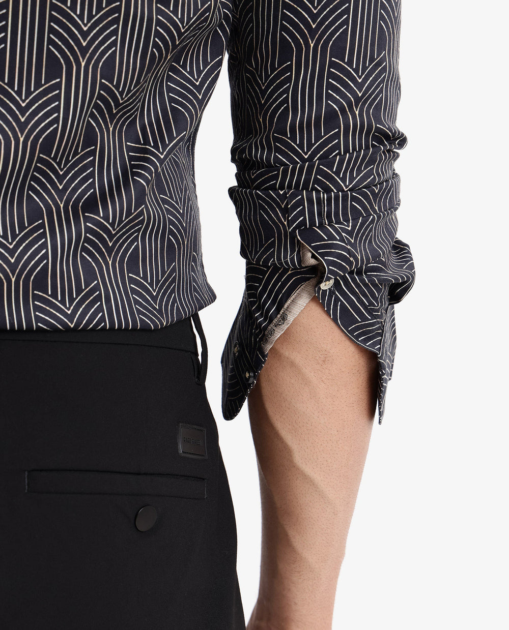 Rare Rabbit Men's Millen Black Cotton Geometric Print Regular Fit Full Sleeve Collared Shirt