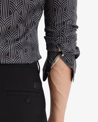 Rare Rabbit Men's Millen Black Cotton Geometric Print Regular Fit Full Sleeve Collared Shirt