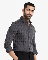 Rare Rabbit Men's Millen Black Cotton Geometric Print Regular Fit Full Sleeve Collared Shirt