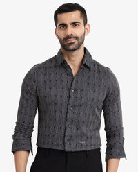 Rare Rabbit Men's Millen Black Cotton Geometric Print Regular Fit Full Sleeve Collared Shirt