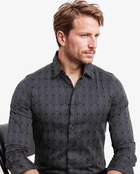 Rare Rabbit Men's Millen Black Cotton Geometric Print Regular Fit Full Sleeve Collared Shirt