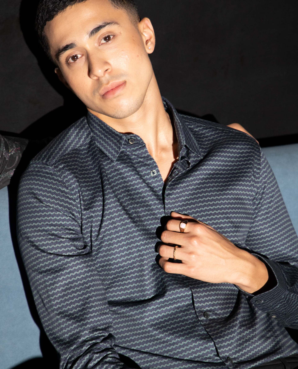 Rare Rabbit Men's Millyy Green Cotton Geometric Print Regular Fit Full Sleeve Collared Shirt