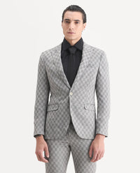 Rare Rabbit Men's Zeta Grey Viscose Jacquard Tailored Fit Full Sleeve Lapel Neck Suits