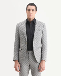 Rare Rabbit Men's Zeta Grey Viscose Jacquard Tailored Fit Full Sleeve Lapel Neck Suits