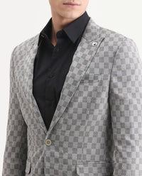 Rare Rabbit Men's Zeta Grey Viscose Jacquard Tailored Fit Full Sleeve Lapel Neck Suits