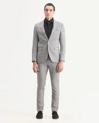 Rare Rabbit Men's Zeta Grey Viscose Jacquard Tailored Fit Full Sleeve Lapel Neck Suits