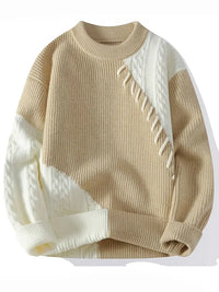 Clothic™ Two-Tone Patchwork Knitted Sweater – Beige & Ivory