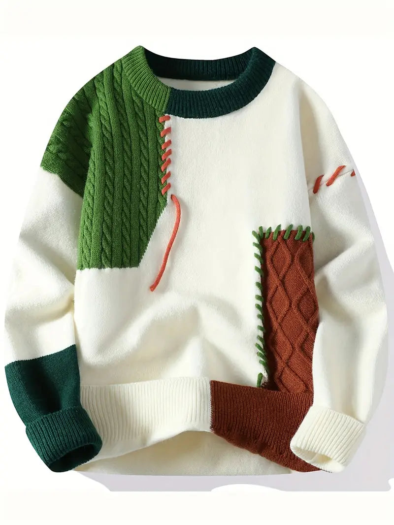 Clothic™ Patchwork Knitted Sweater – Vintage Colorblock Unisex