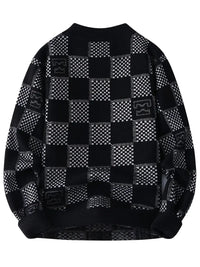 Clothic™ Monochrome Checkered Knit Sweater – Unisex Streetwear Vibe