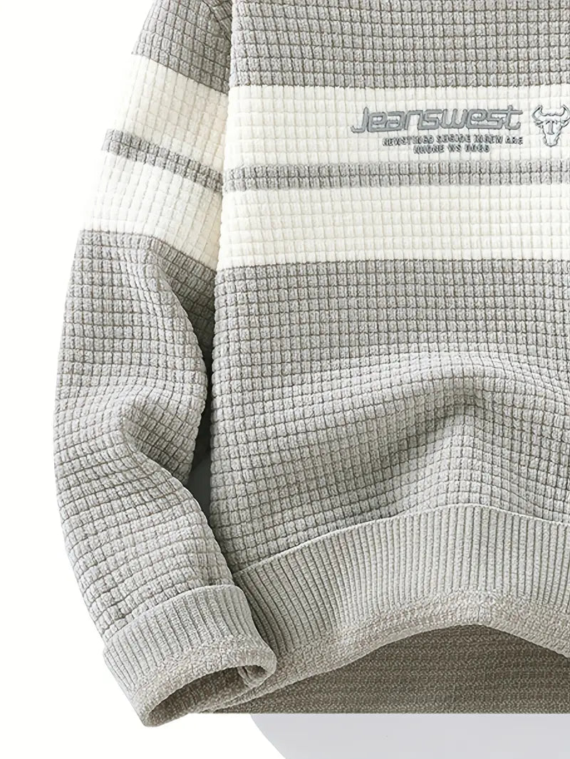 Clothic™ Textured Knit Sweater – Cream & Gray Block Stripe