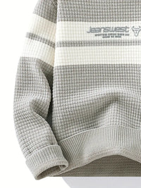 Clothic™ Textured Knit Sweater – Cream & Gray Block Stripe