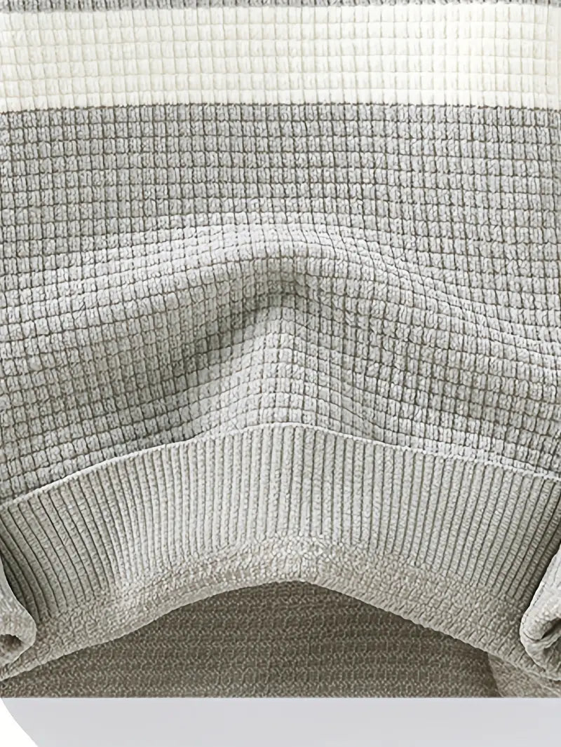 Clothic™ Textured Knit Sweater – Cream & Gray Block Stripe