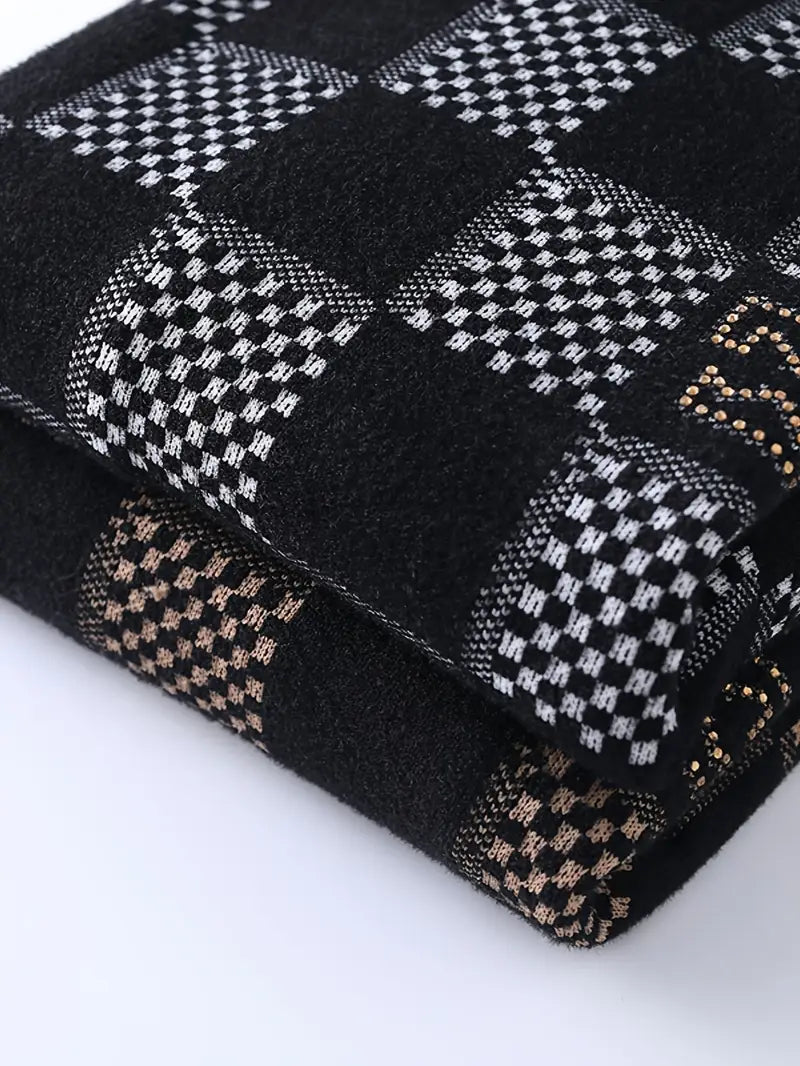 Clothic™ Monochrome Checkered Knit Sweater – Unisex Streetwear Vibe