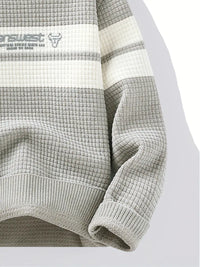 Clothic™ Textured Knit Sweater – Cream & Gray Block Stripe