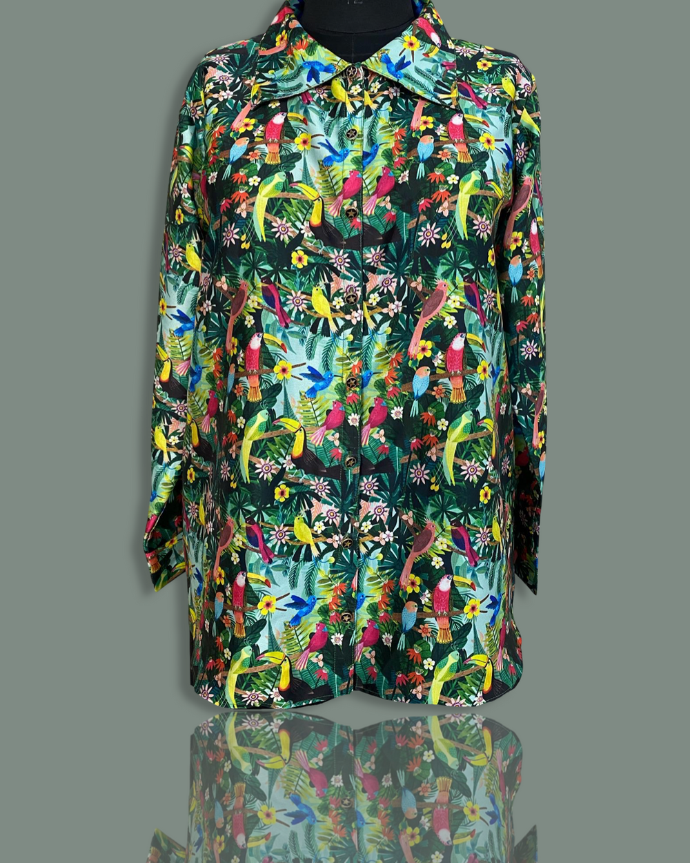 Tropical Rainforest Printed Satin Shirt