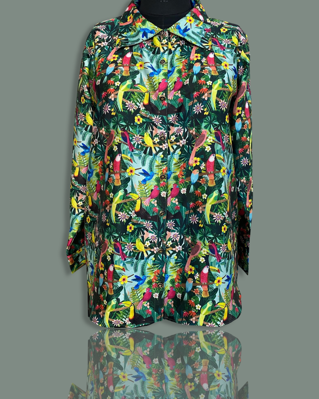 Tropical Rainforest Printed Satin Shirt