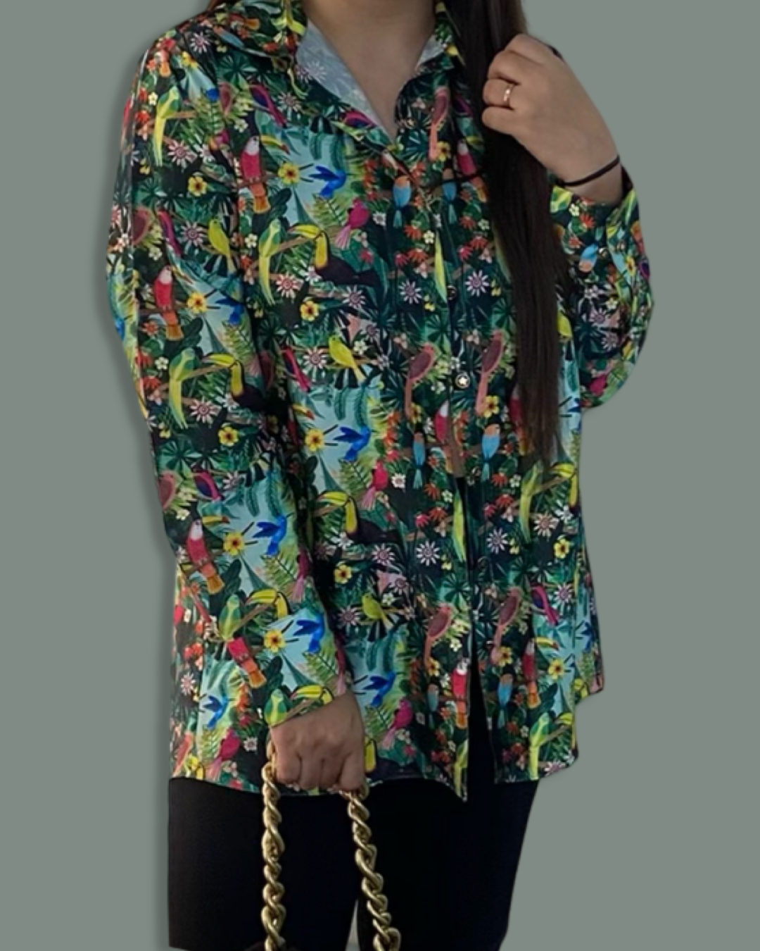 Tropical Rainforest Printed Satin Shirt
