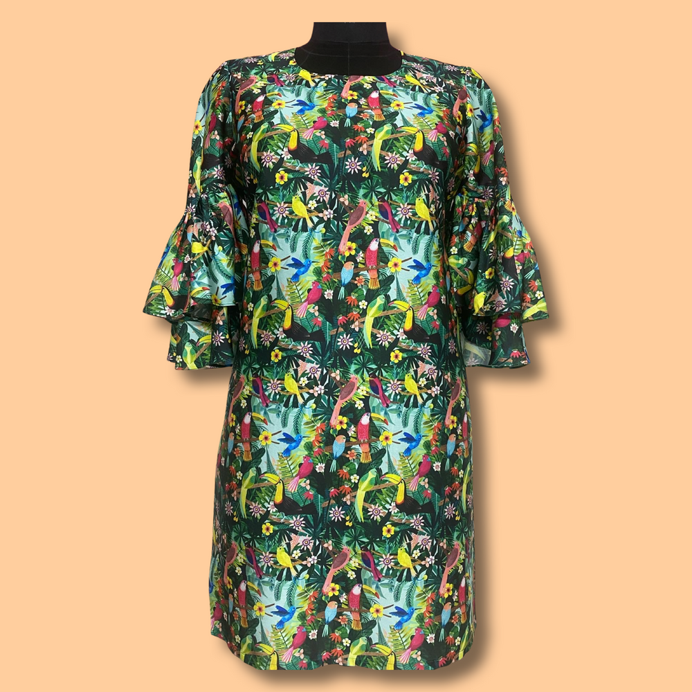 Tropical Rainforest Printed Satin Dress