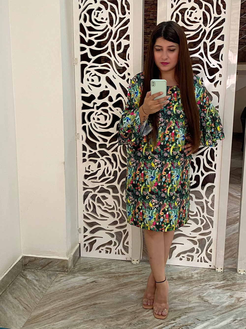 Tropical Rainforest Printed Satin Dress